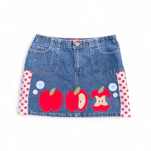 No excuses Dresses & Skirts - Custom Upcycled No Excuses Y2K Apple Patchwork Denim Mini Skirt 7